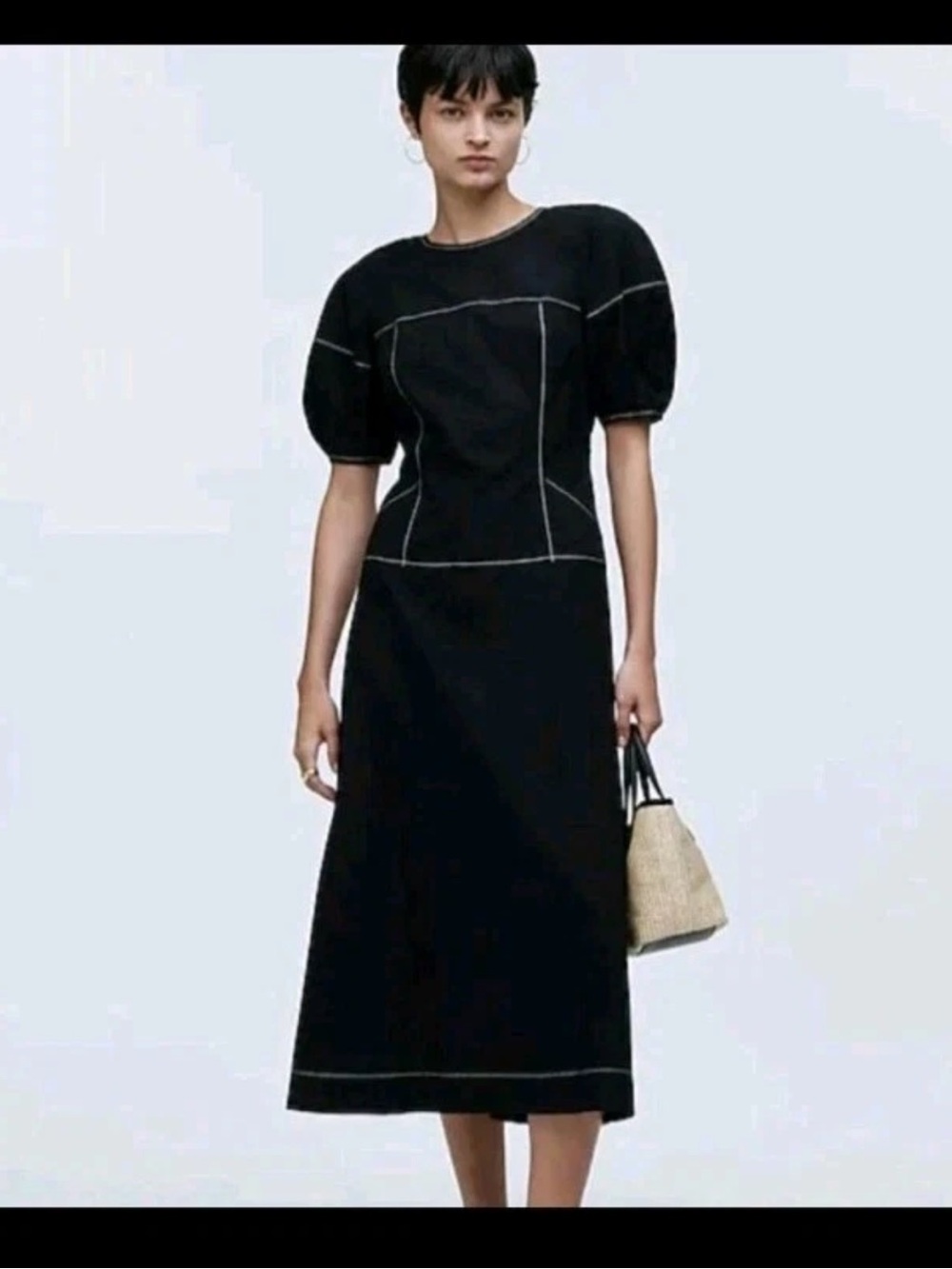 Madewell Black Midi Dress with White Contrast Stitching
